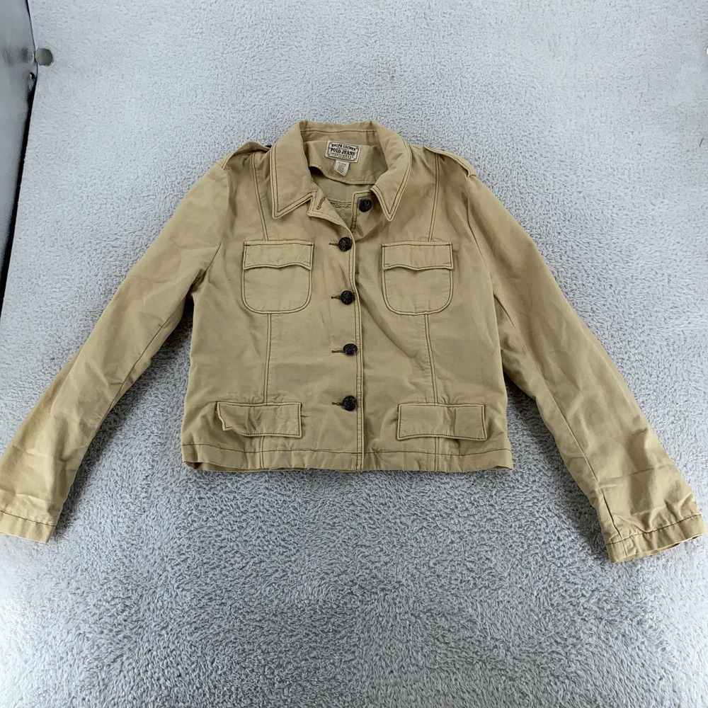 Ralph Lauren Polo Jeans Jacket Womens CROP FIT Large Safari Button Utility Coat
